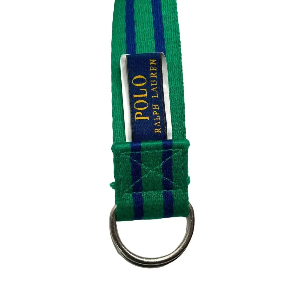 Polo Ralph Lauren Youth Size 10 Green Blue Striped D-Ring Ribbon Belt USA
